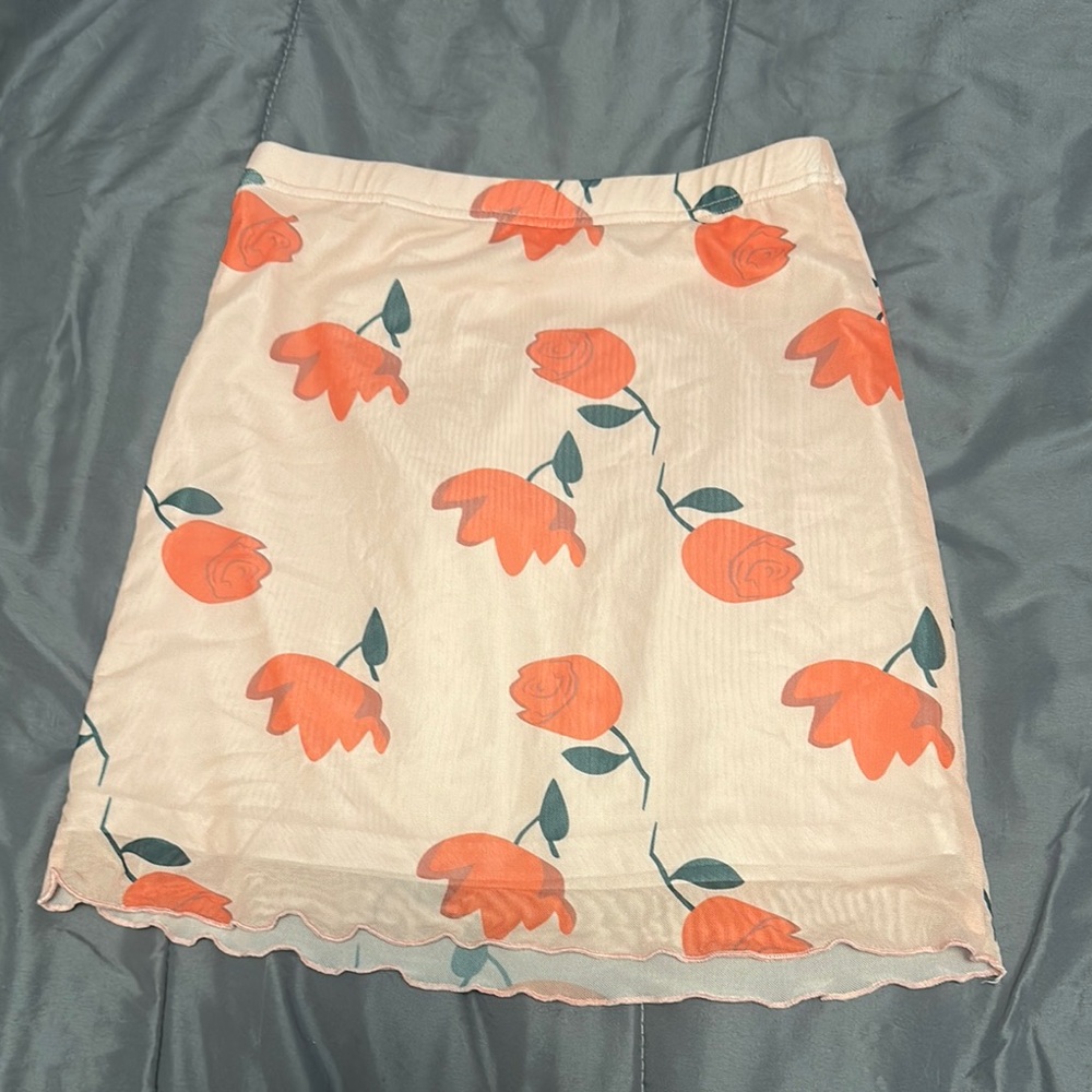 Floral Print Skirt in Cream and Orange
